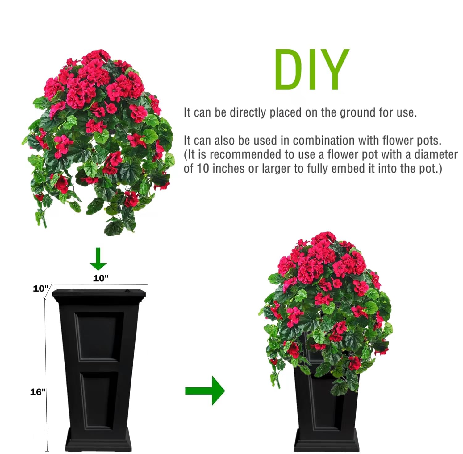Fiori artificiali da appendere, 86,4 cm, piante finte da appendere, in plastica, resistenti ai raggi UV, per camera da letto, soggiorno, giardino, tra cui fioriere sospese (rosa scuro)