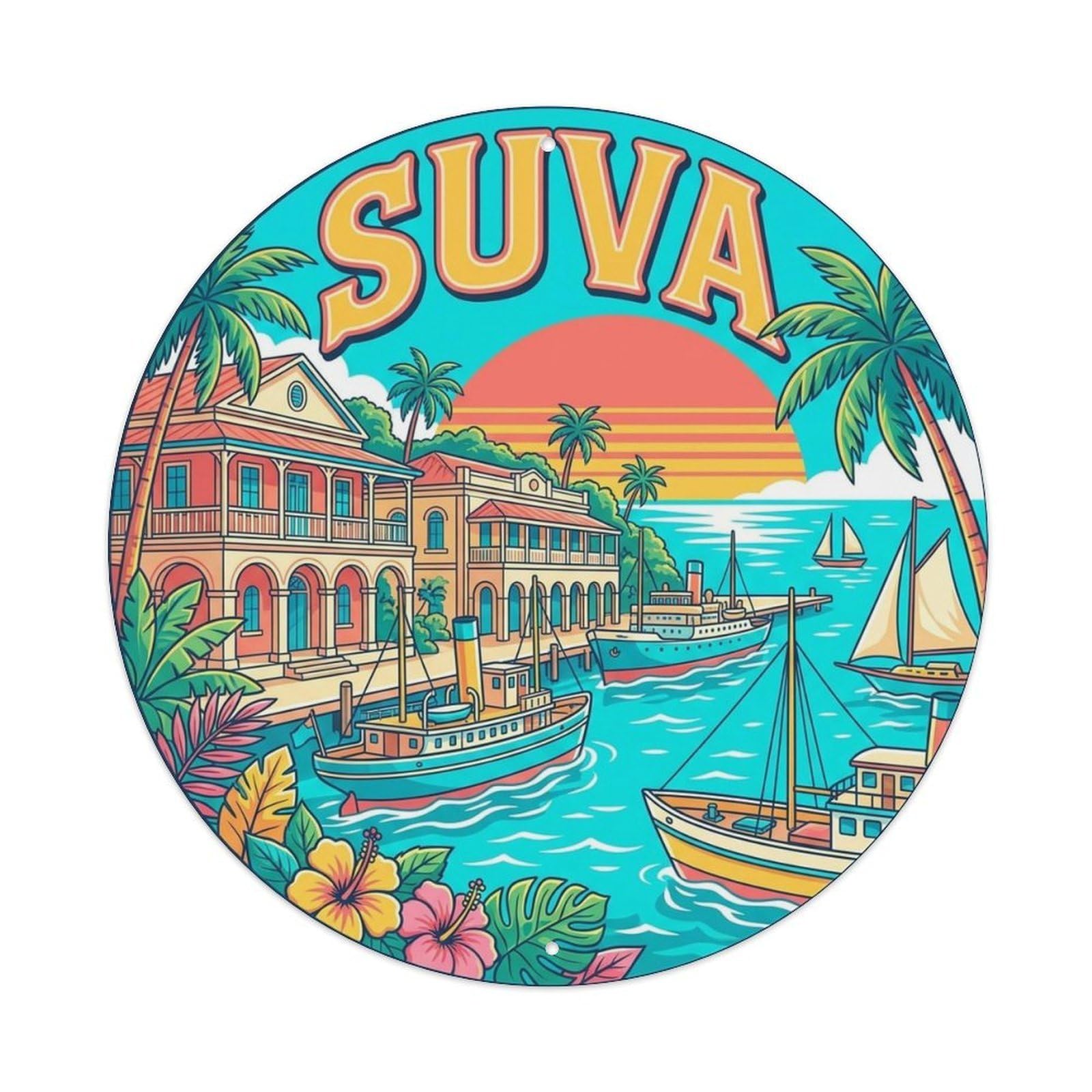 Olyhtr 8X8inch Classic Style Fiji Travel Suva Pacific Island Capital Coastal Metal Tin Sign