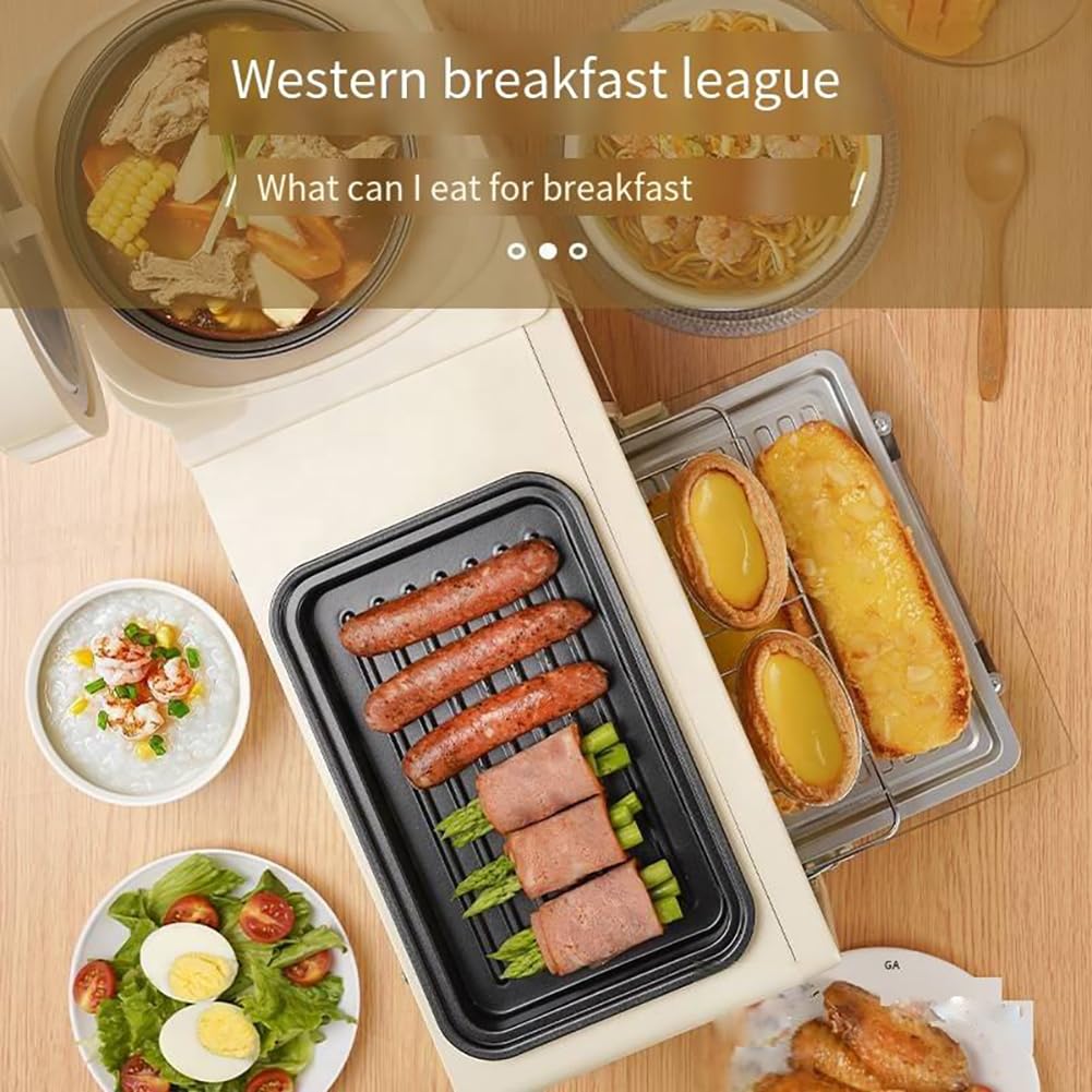 Machine à Petit-déjeuner, Station De Petit-déjeuner 4 en 1, Four 8 L à 2 Couches Plus Cuiseur Vapeur électrique 1 L Plus Poêle électrique, Contrôle Indépendant De La Température Et écran Tactile