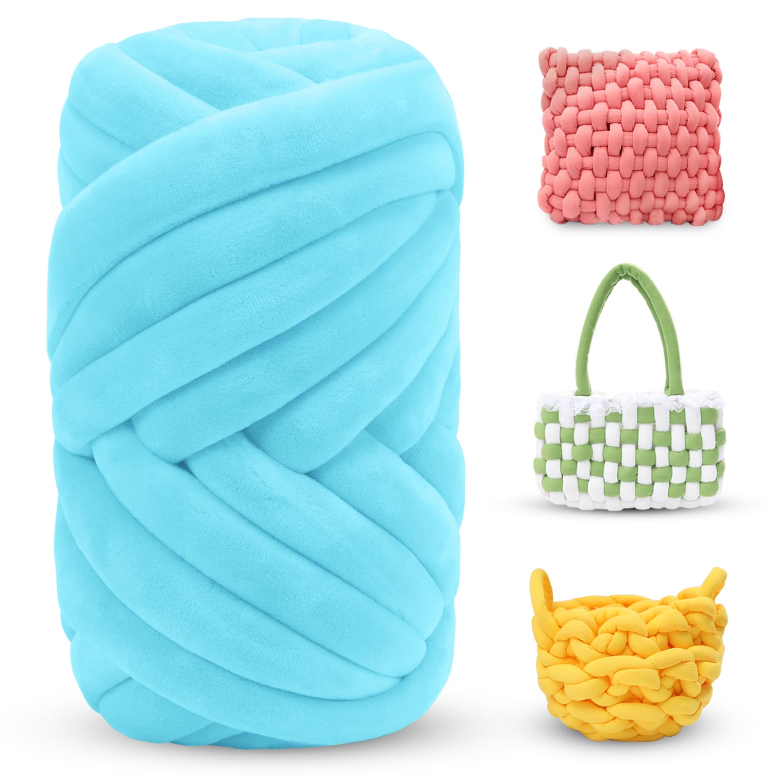 LEREATI Thick Chunky Yarn for Arm Knitting Jumbo Tube Soft Chunky Knit Blanket Velvet Yarn for Crocheting Handbags Hand Knitting Pet Bed Rugs Pillows Crafts (250g, Aqua Blue) — image 1