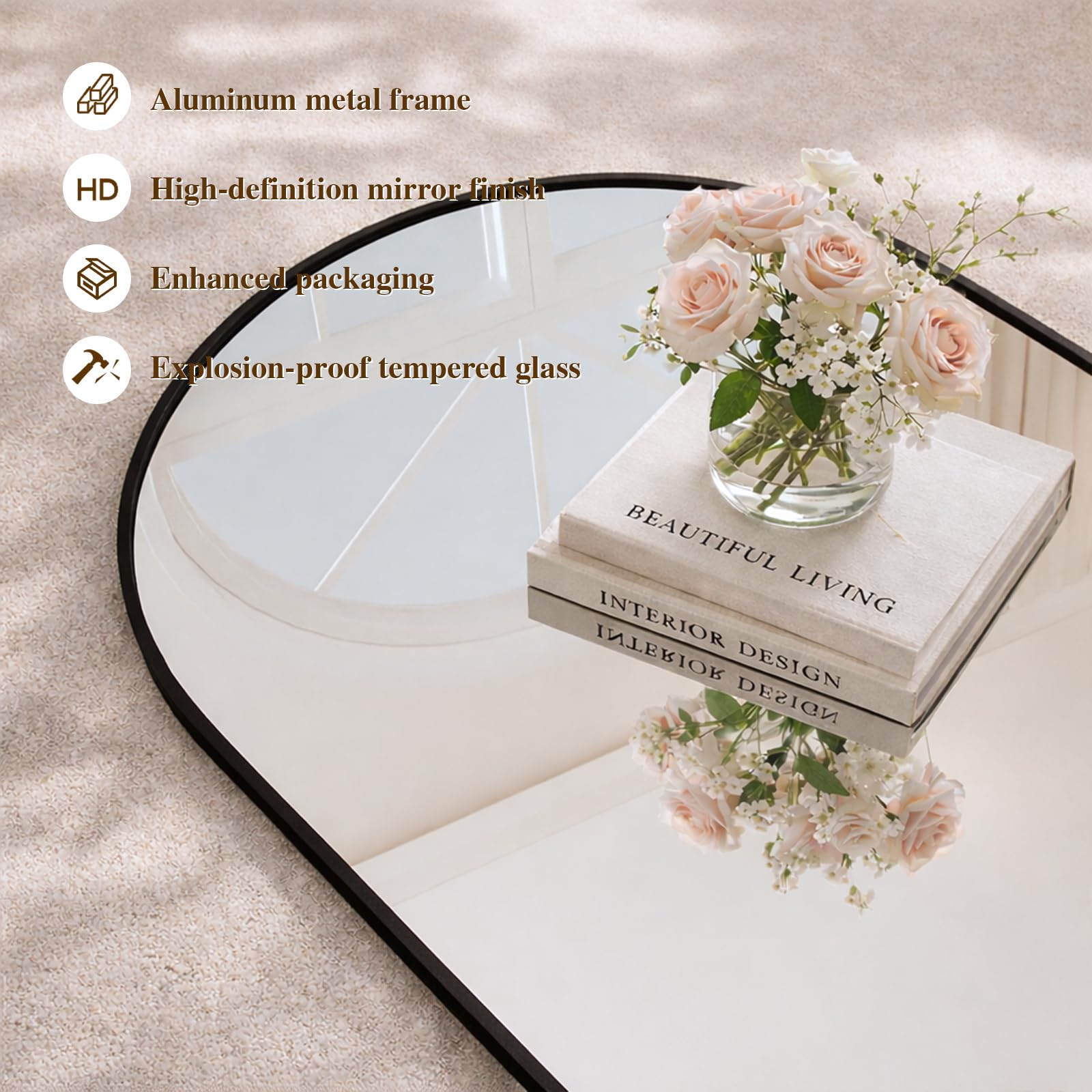 Ganzkörperspiegel 165x60CM Standspiegel mit Aluminiumrahmen, Wandspiegel Groß Schwarz, HD-Glas Bruchsicher, Spiegel Ganzkörper für Schlafzimmer Ankleidezimmer Wohnzimmer