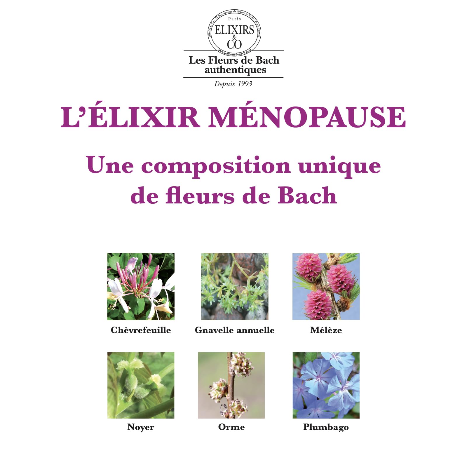 Elixir & Co Ménopause Bio Prêt à l'Emploi, Composé Unique aux Fleurs de Bach 20ml - Calme, Sommeil, Vie Intime Adulte - Compte Gouttes Fleur De Bach 100% Naturel - Fabriqué en France