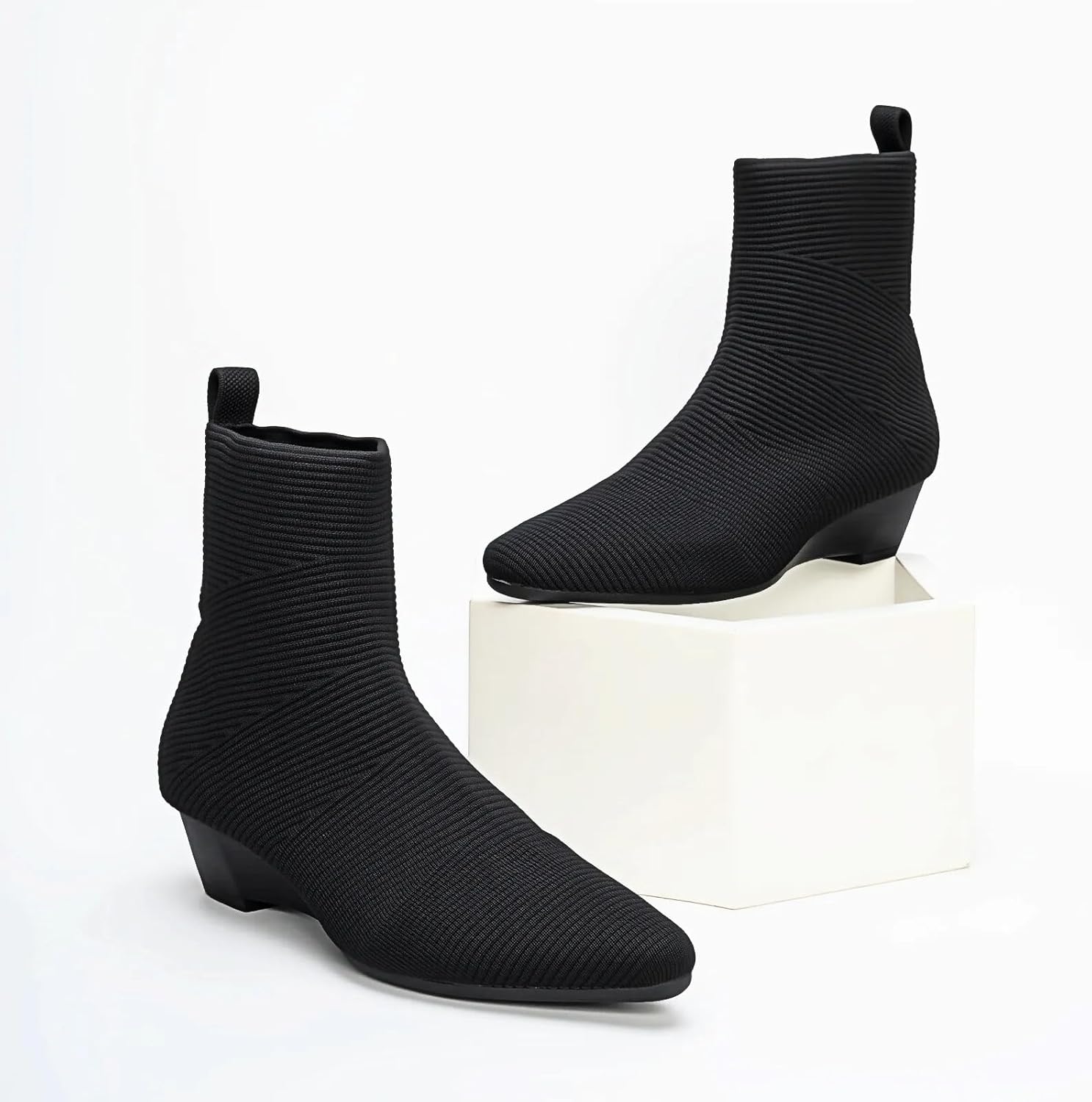 Women's Ankle Boots Comfortable Pointed Toe Breathable Sock Knit Low Heel Fall Work Office Booties - Image 6