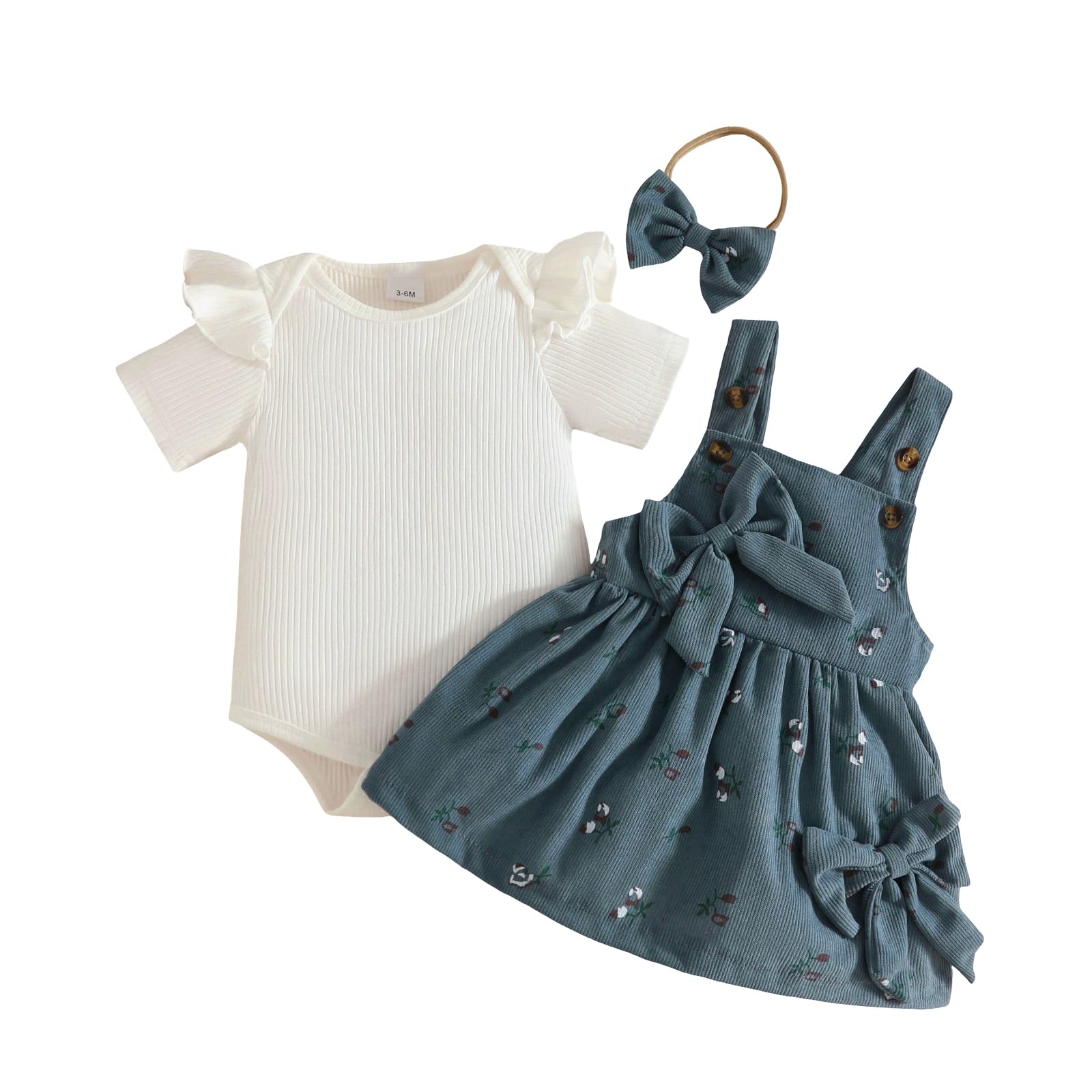 UUAISSO Conjuntos Falda Para Niña Recién Nacida Blusa de Manga Corta y Falda con Tirantes y Lazo Ropa de Verano Para Niña Bebé — view 7