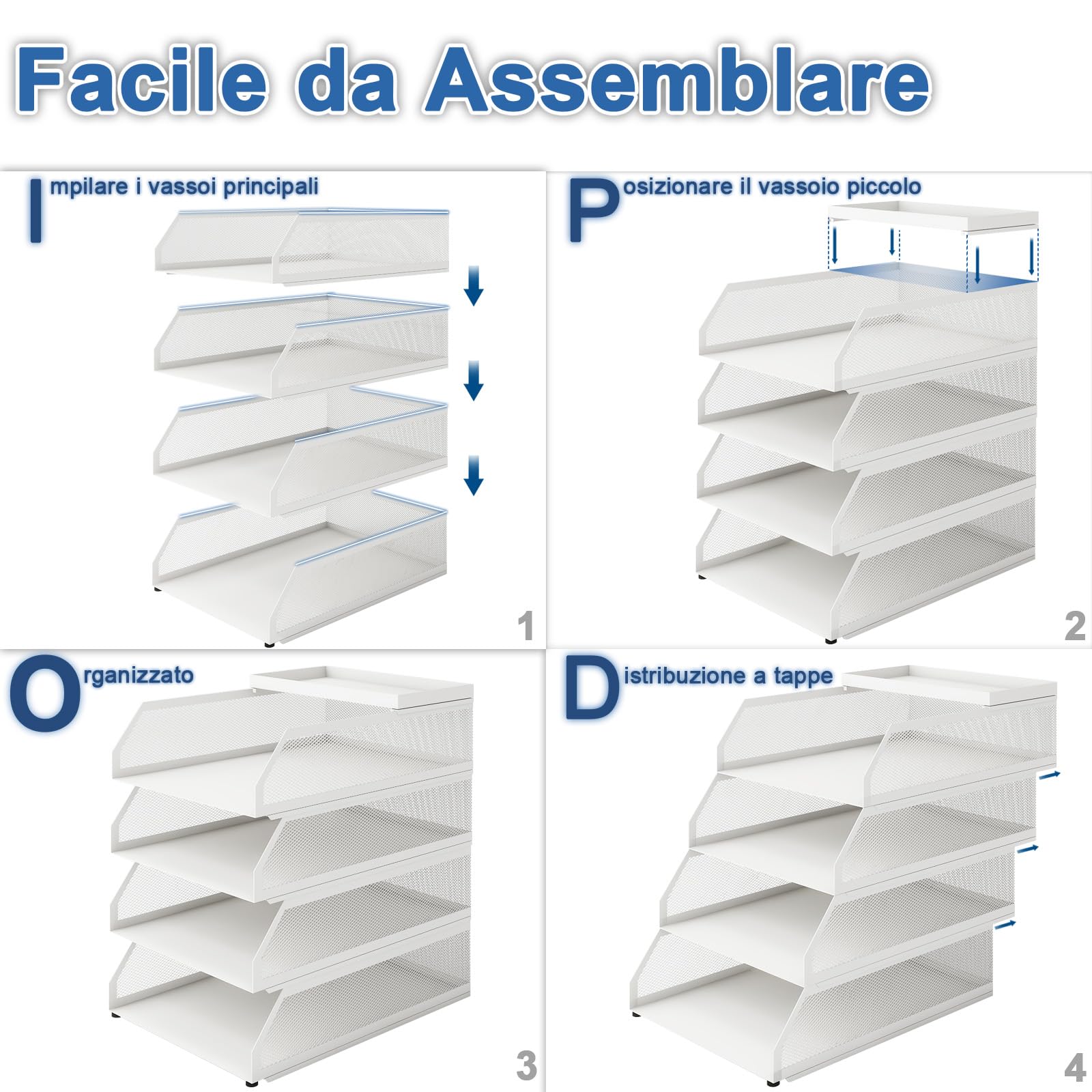 PUNCIA Vassoio per Lettere in Metallo a 4 Livelli Organizer da Scrivania per Ufficio Supporto da Scrivania per Accessori per Lettere di Carta 25x32x31,5CM per l'Ufficio Domestico e Scolastico(Bianco)