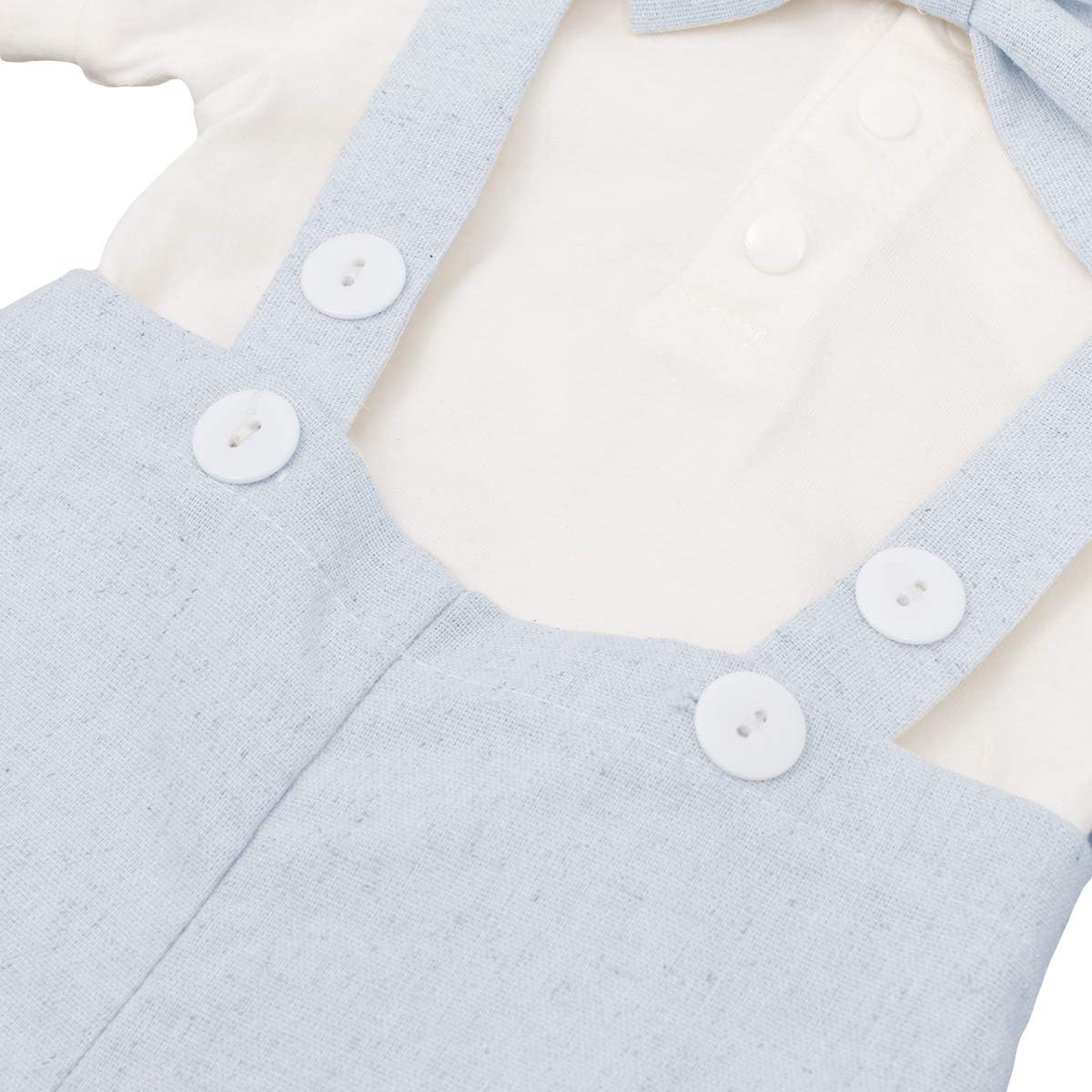 IWEMEK Baby Boy Gentleman Formal Suit Tuxedo Bowtie Romper Suspenders Cake Smash Outfit Wedding Bib Pants Overalls Clothes - Image 5