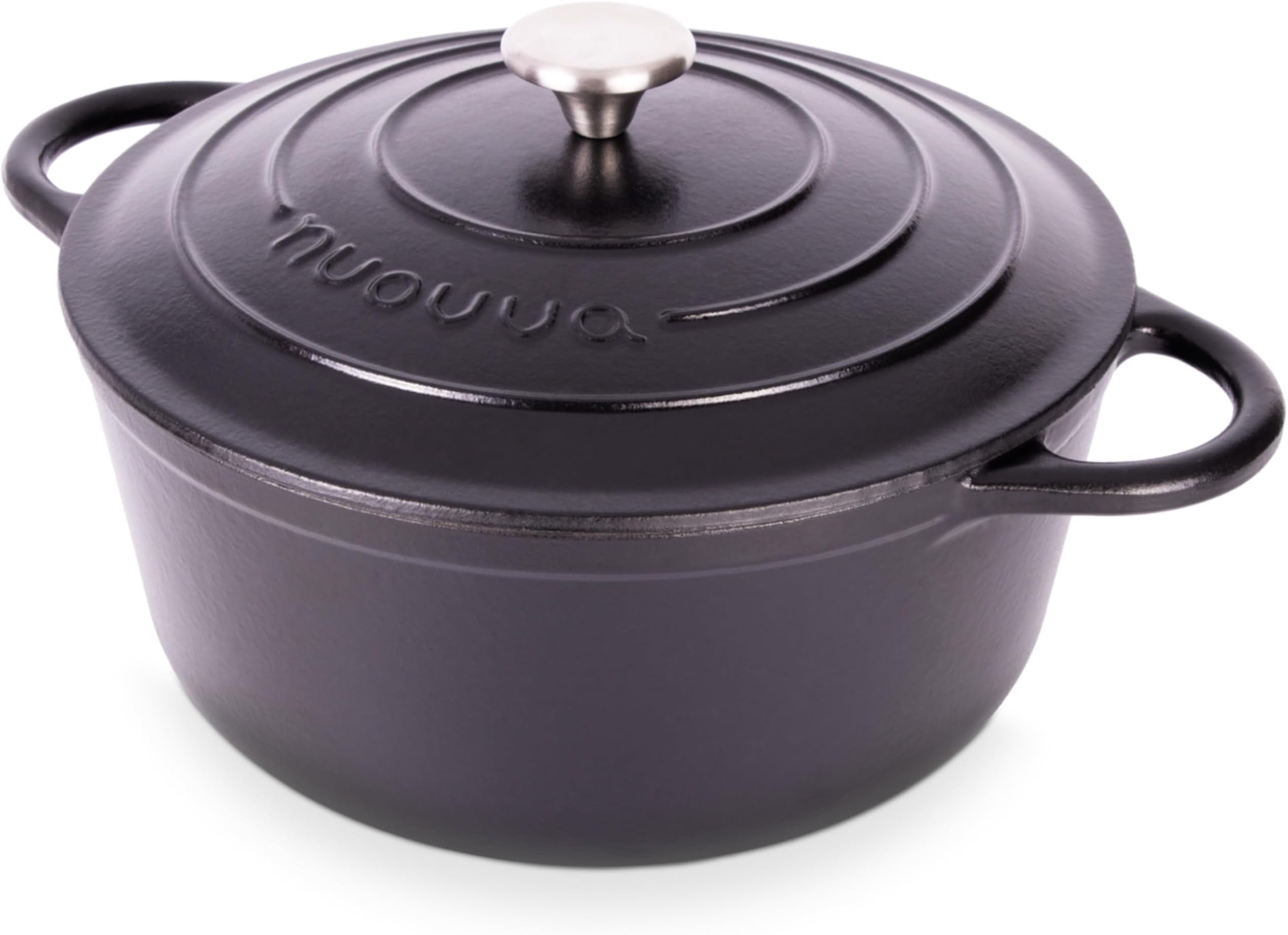 Nuovva Enamelled Cast Iron Dutch Oven Pot with Lid – 6.4 Quart Casserole Dish – Ceramic Dutch Oven for Bread Baking, Roasting, Braising & Stews – Oven Safe up to 500°F – 28cm Black