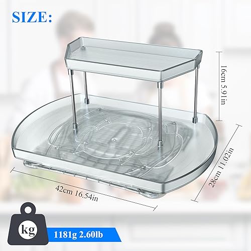 Miniatura 3 de Lazy Susan de 2 niveles para refrigerador, cubos organizadores giratorios de 360, 16.54 x 11.02 x 5.91 pulgadas, organizadores de refrigerador y