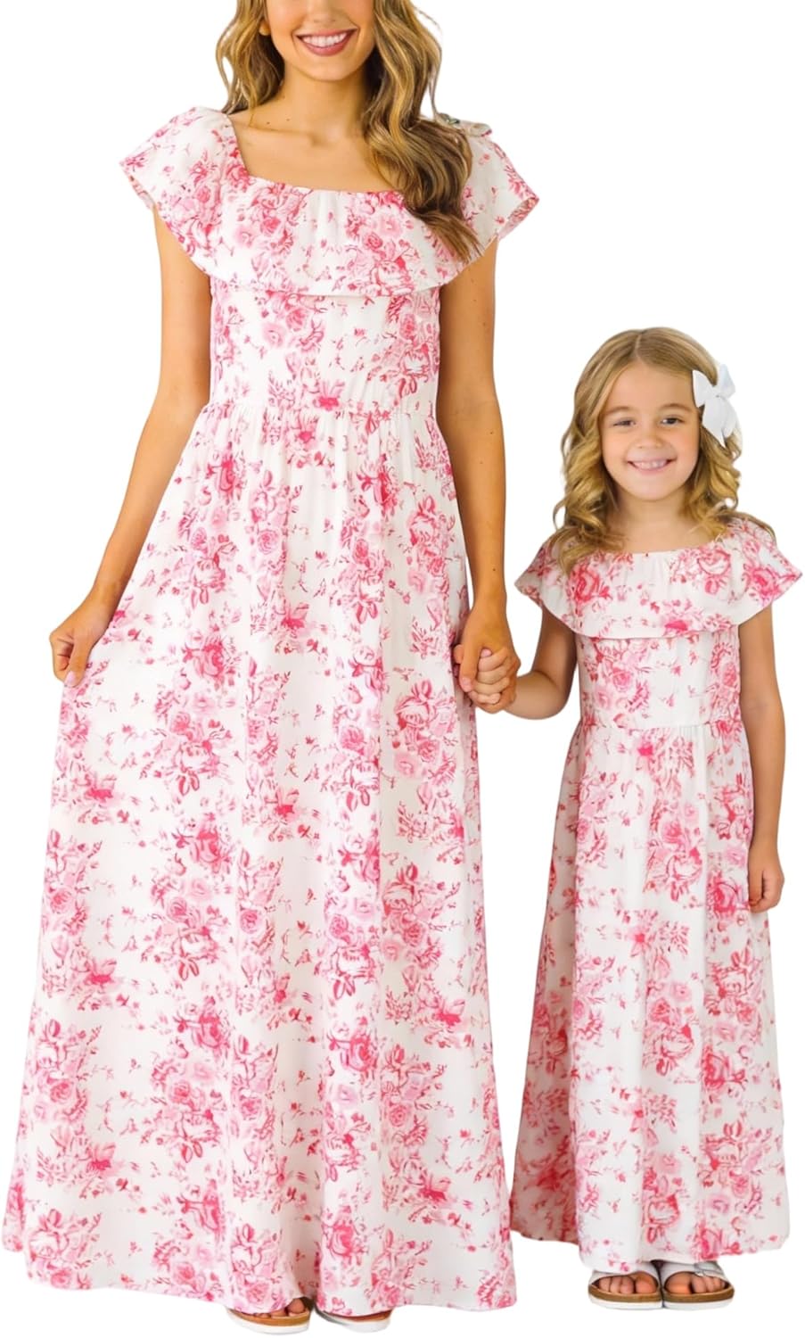Mommy and Me Summer Off Shoulder Beach Maxi Dresses with Pocket for Mother’s Day, Easter, Family Photos
