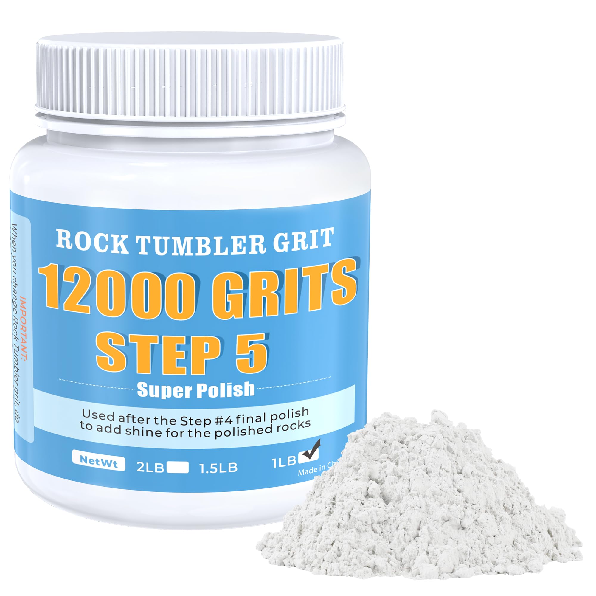 Rock Tumbler Polish - 12000 Grit Aluminum Oxide for Final Finish, Step 5 Polishing Grit for Rocks, Gems, Glass & Jewelry Making - Ultra-Premium Refill