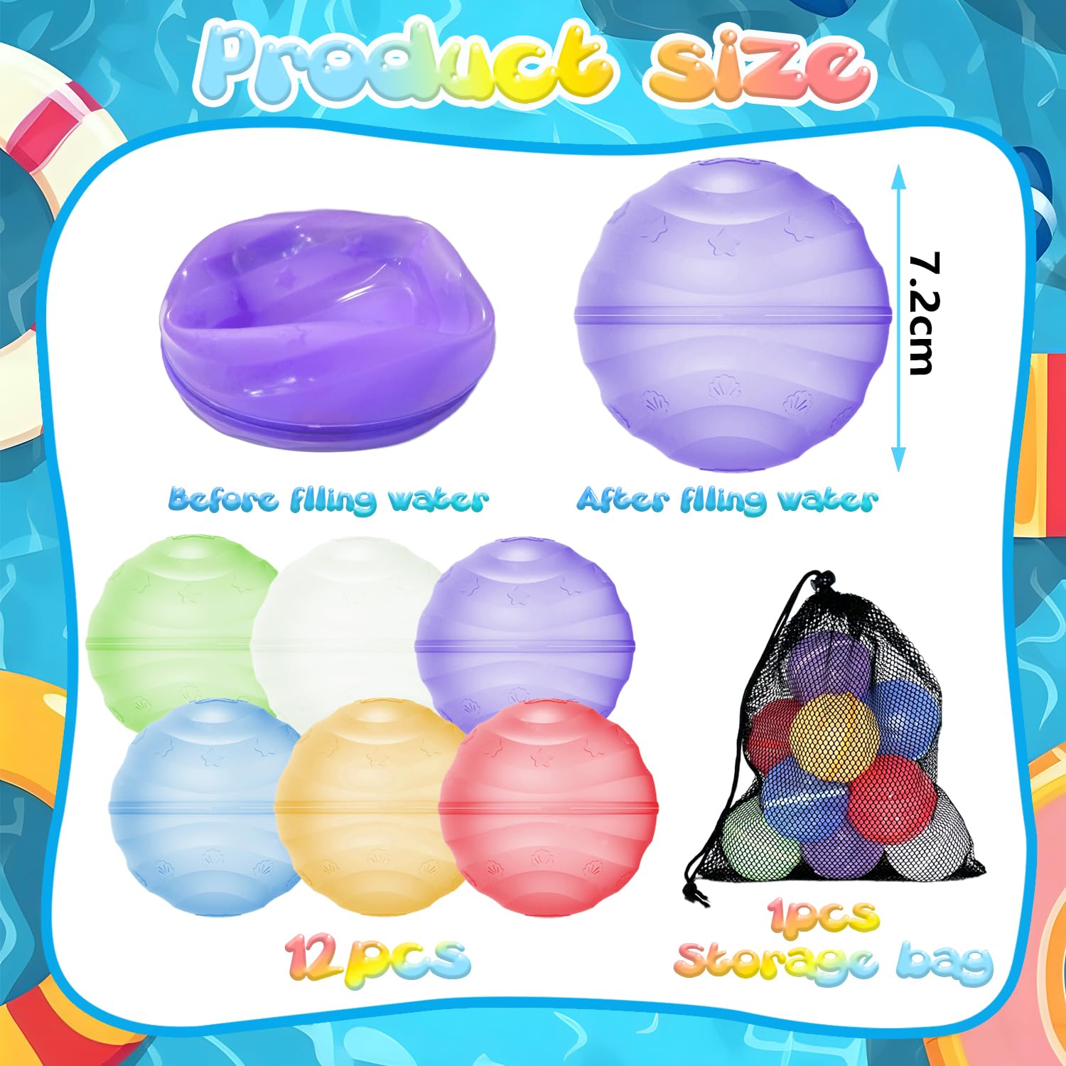12Pcs Ballon Bombe A Eau Réutilisable,CNMTCCO Bombes à Eau à Remplissage Rapide,auto-fermant Des Balles D'éclaboussures Magnétiques,pour Enfants, Adultes,plage