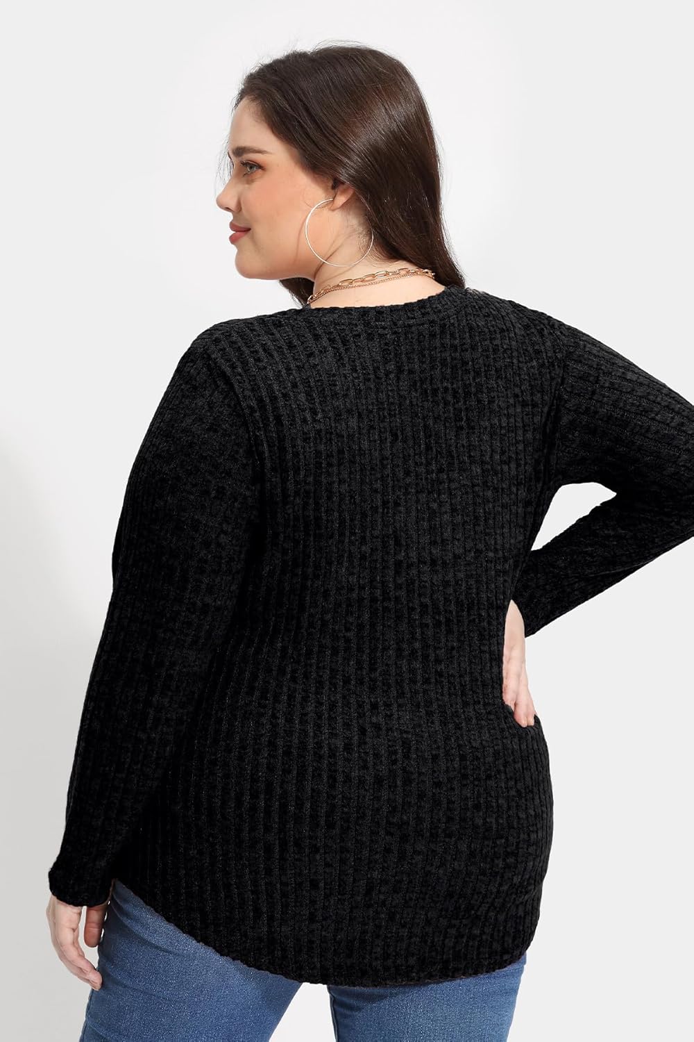 TIYOMI Plus Size Tunic Tops Long Sleeved Round Neck Tee Knit Sweater Outfits Fall Autumn Winter Shirt XL-5XL - Image 4