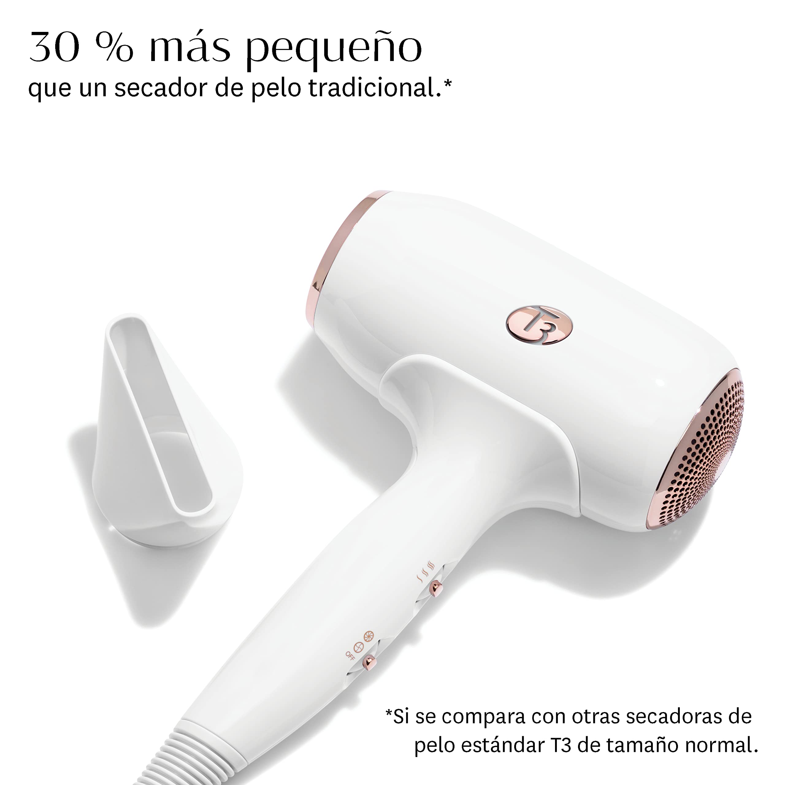 T3 Fit Compact Ionic Secador de pelo profesional, rápido secado, ligero, ergonómico, alisa el encrespamiento y con múltiples combinaciones de velocidad y calor