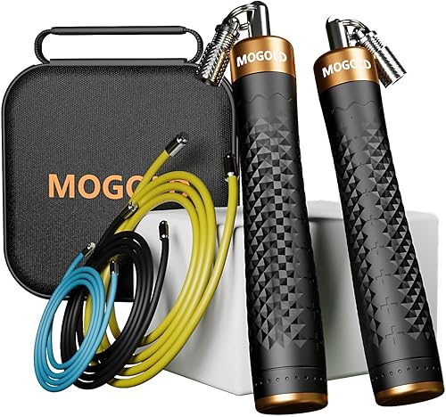 Miniatura 5 de Juego de cuerda de saltar con peso de 14 lb 12 lb, 3 cables de cuerda de PVC de 118 pulgadas, asas antideslizantes con liberación rápida, funda de