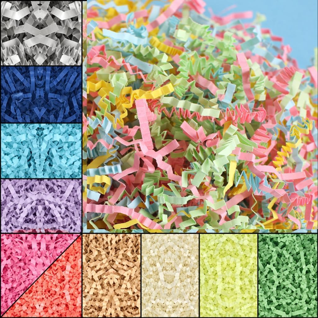 2.2lb Crinkle Cut Paper Shredded Paper Filler, 10 Colors Set (3.5oz Each) Eco-Friendly Recyclable Colored Paper Shred for Gift Boxes, Baskets, Packaging, Easter Grass, Bulk Multi-Color Packing Material