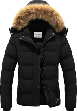 CREATMO US Womens Winter Jacket Warm Thicken Quilted Puffy Jackets Waterproof Snow Coat with Removable Hood