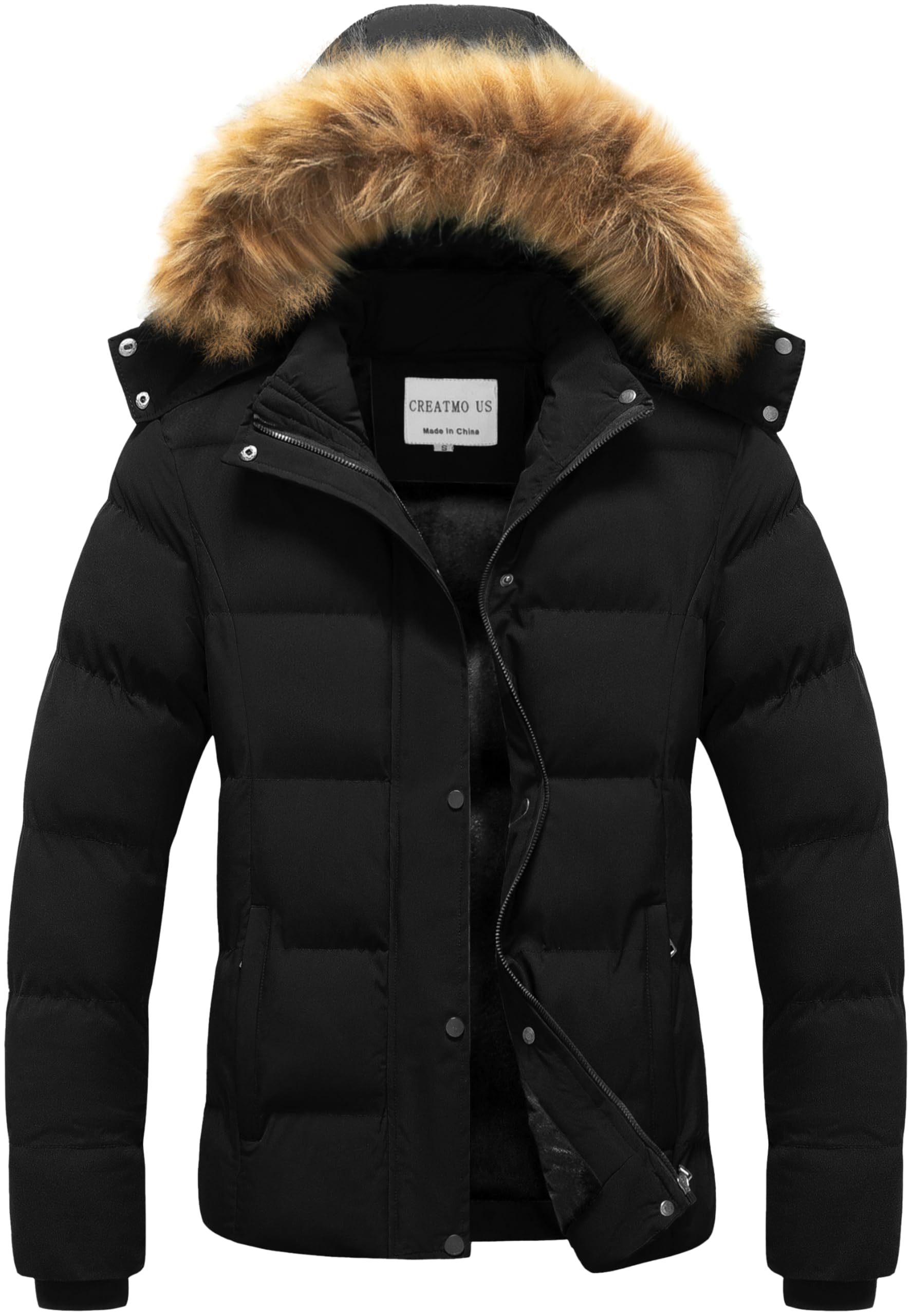 CREATMO US Women's Winter Jacket Warm Thicken Quilted Puffy Jackets Waterproof Snow Coat with Removable Hood