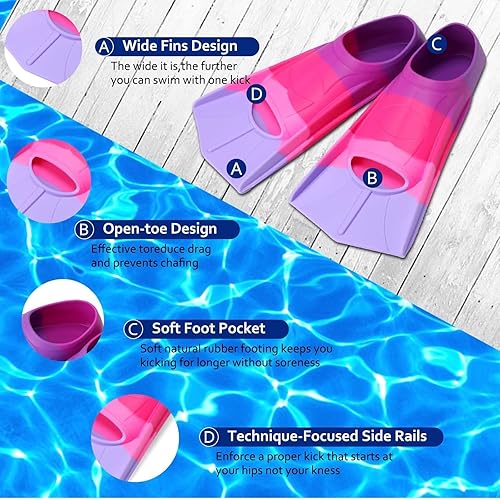 Vista 318 de Aletas de natación para niños, aletas cortas para niños, aletas de natación para entrenamiento de natación para niños y niñas principiantes Un