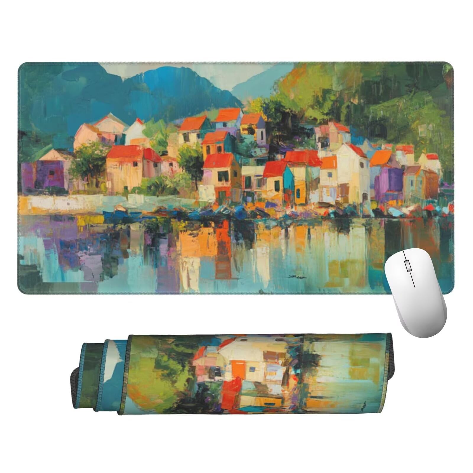 Zielona podkładka pod mysz XXL krajobraz mata na biurko 1600 x 800 x 3 mm zmywalna podkładka do gier na laptopa, z antypoślizgową gumową podstawą do gier, PC, pracowników biurowych Y1329