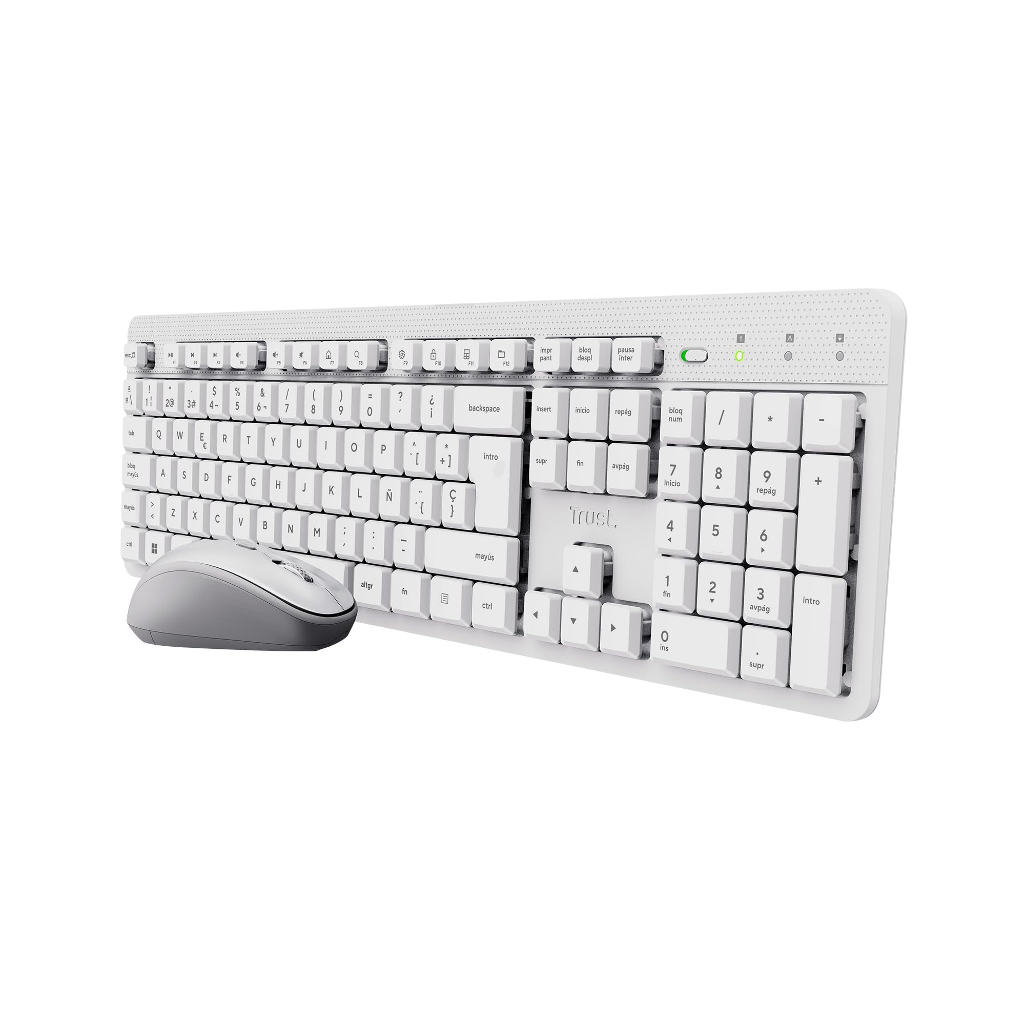 Trust ODY II Pack Teclado y Ratón Inalámbrico QWERTY Español, Botones Silenciosos, Teclas de Perfil Bajo, Un Receptor USB, Resistente a los Vertidos, Windows Mac PC Ordenador Portátil, Blanco