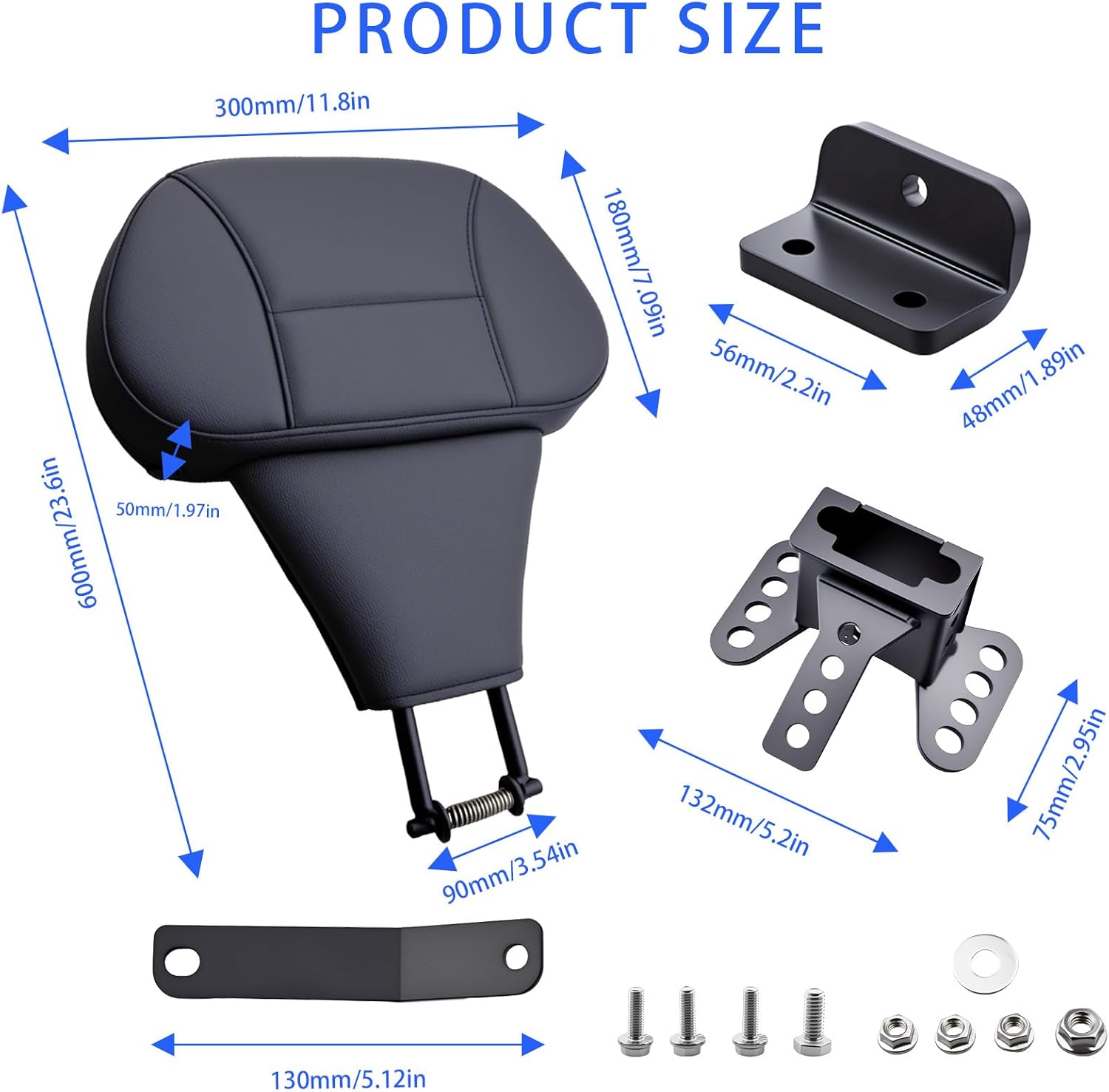 2009–2026 Adjustable Rider Backrest Compatible with Harley Touring Models Street Glide Road Glide Road King Ultra Limited Electra, Stitch Rider Backrest Pad with Mounting Kit (Wing Style)