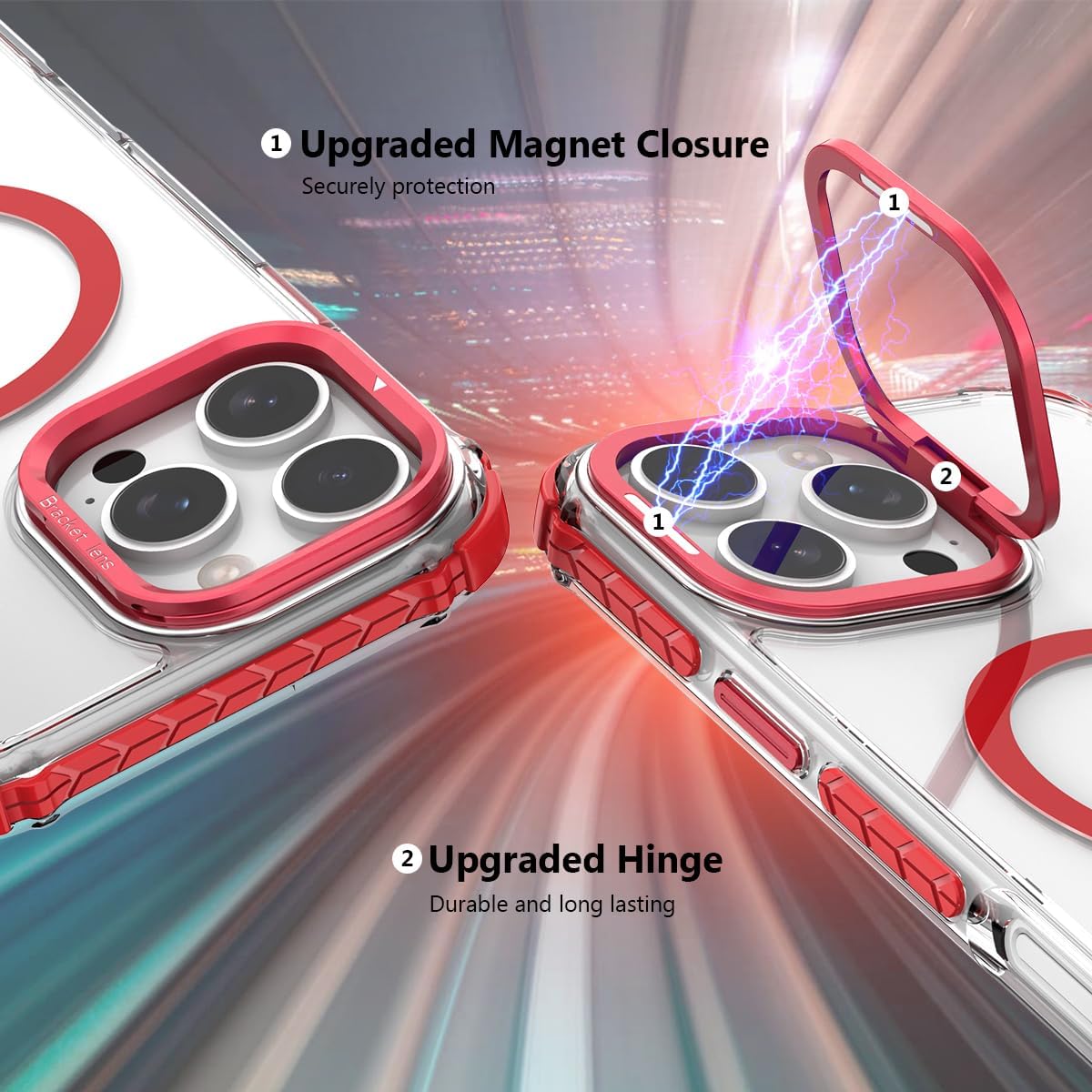 Nvollnoe for iPhone 16 Pro Max Case Compatible with MagSafe Military Grade Shockproof Heavy Duty Protective Adjustable Kickstand Ultra Clear Magnetic Phone Case for iPhone 16 Pro Max(Red) - Image 3