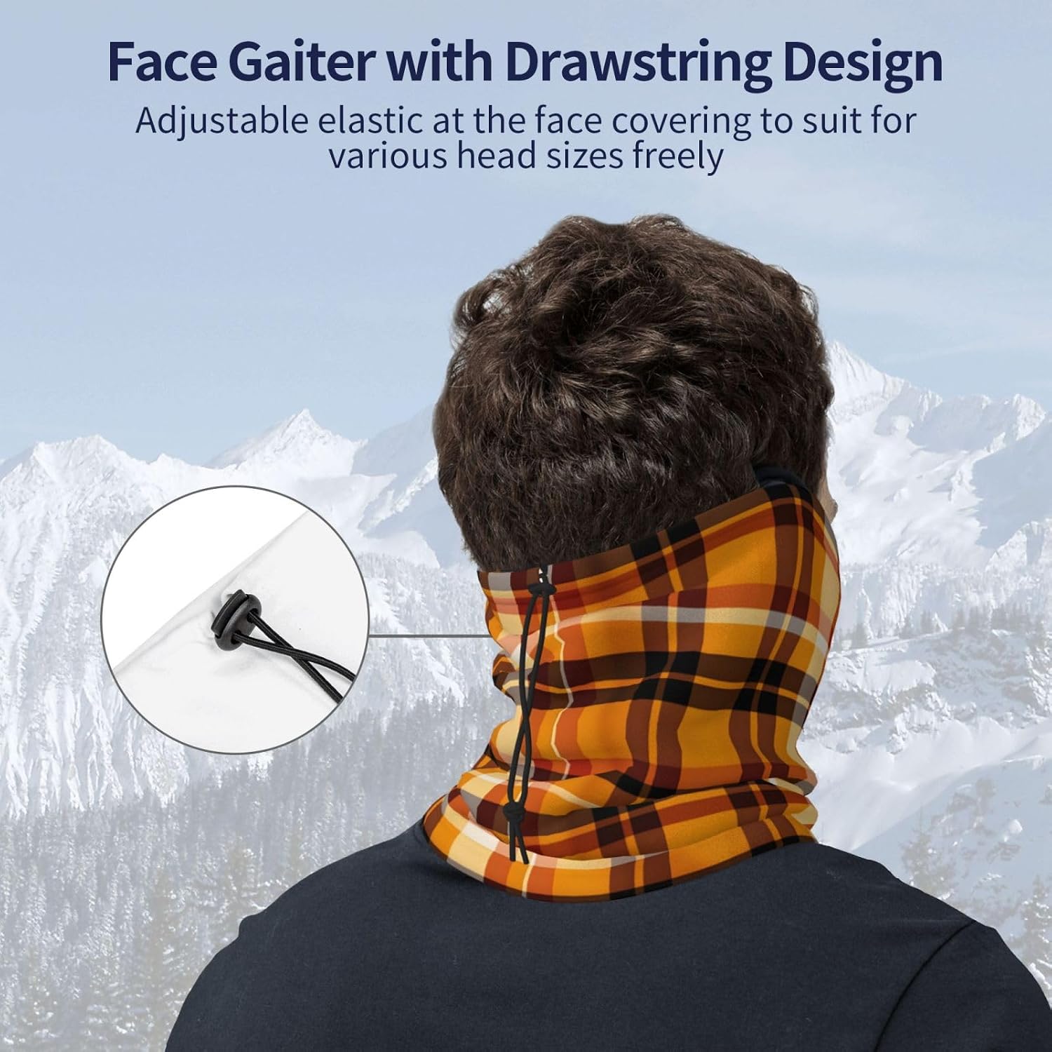 Winter Face Mask Elastic Headband Cold Weather Neck Warmer for Men Women, Yellow Plaid Adjustable Neck Gaiter