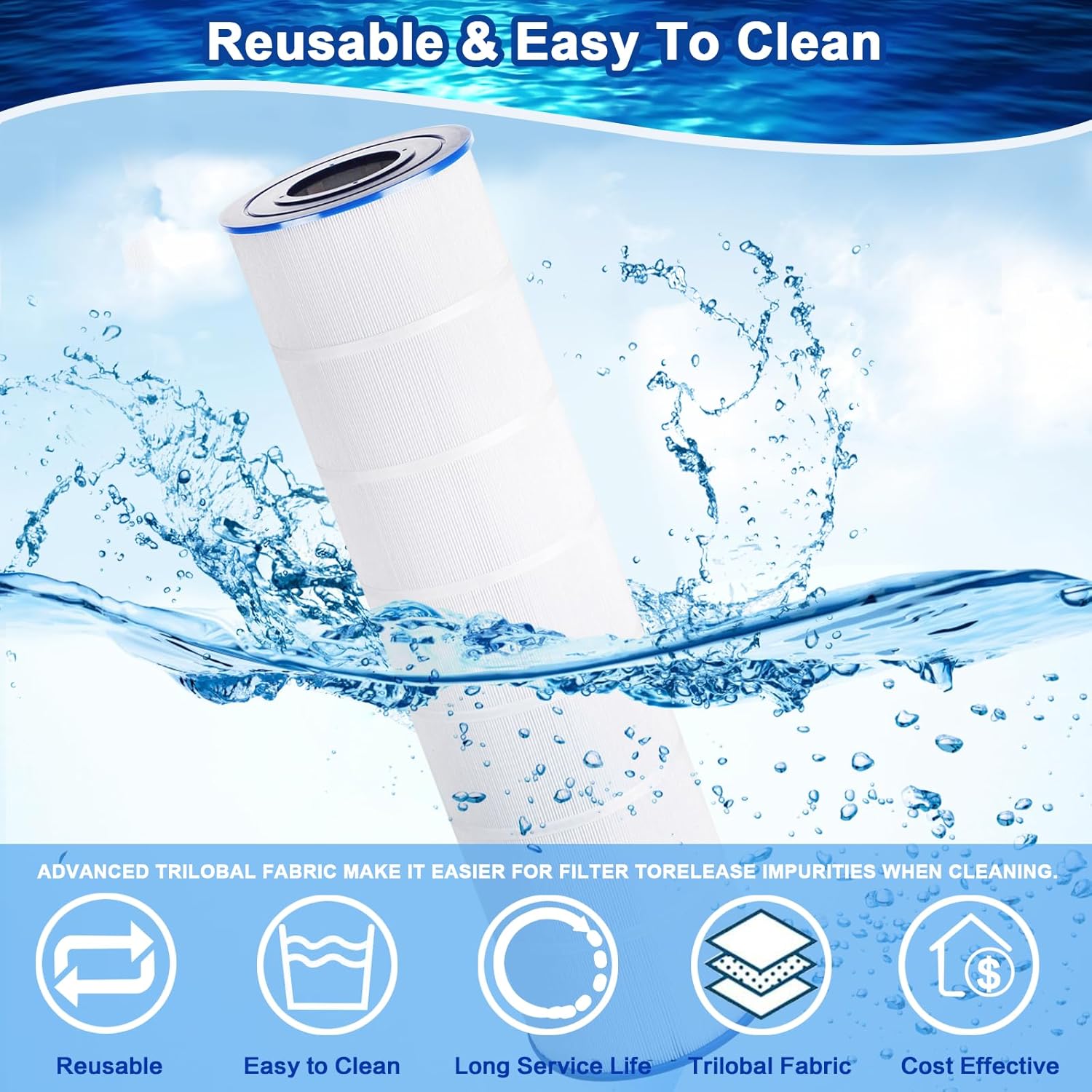 CS250 Pool Filter Compatible with Jandy CS250, R0462500, PJANCS250, Unicel C-8418, C-8425, Filbur FC-0824, 250 Sq.ft Filter Cartridge -1 Pack - Image 5