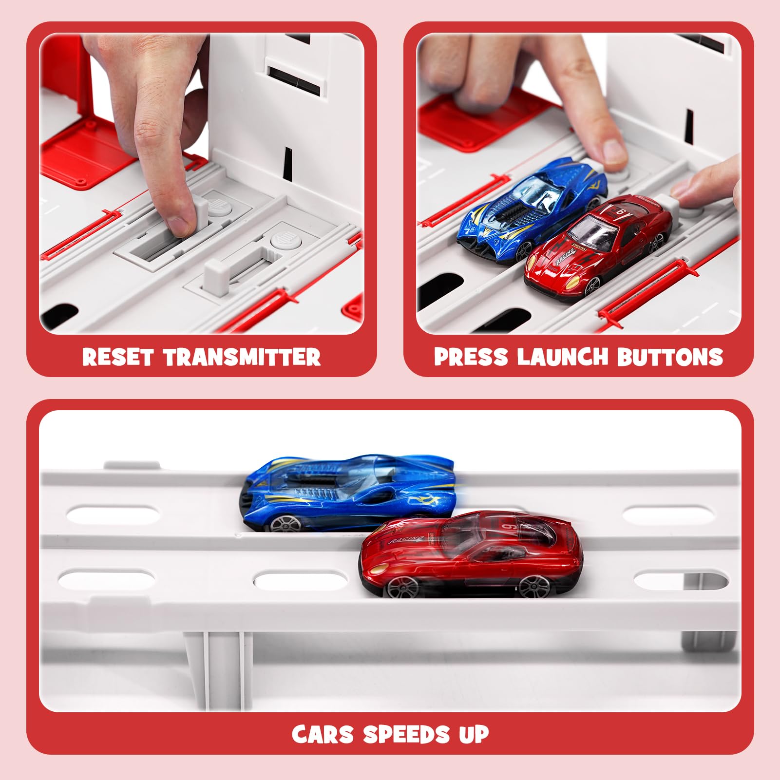 Transport Truck Toy Cars for Boys Aged 3, 4, 5, 6 Years, Portable Racing Track Truck Toy Car with 8 Racing Cars, Transporter Vehicle Toy Set for Children (Rosso)