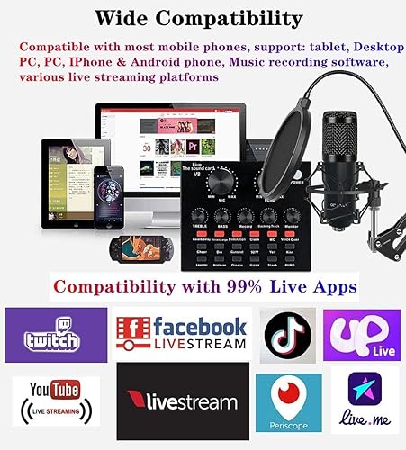 Miniatura 6 de SKTEET Paquete de equipo de podcast, con micrófono de podcast BM800 y tarjeta de sonido V8, cambiador de voz - Interfaz de audio - Perfecto para