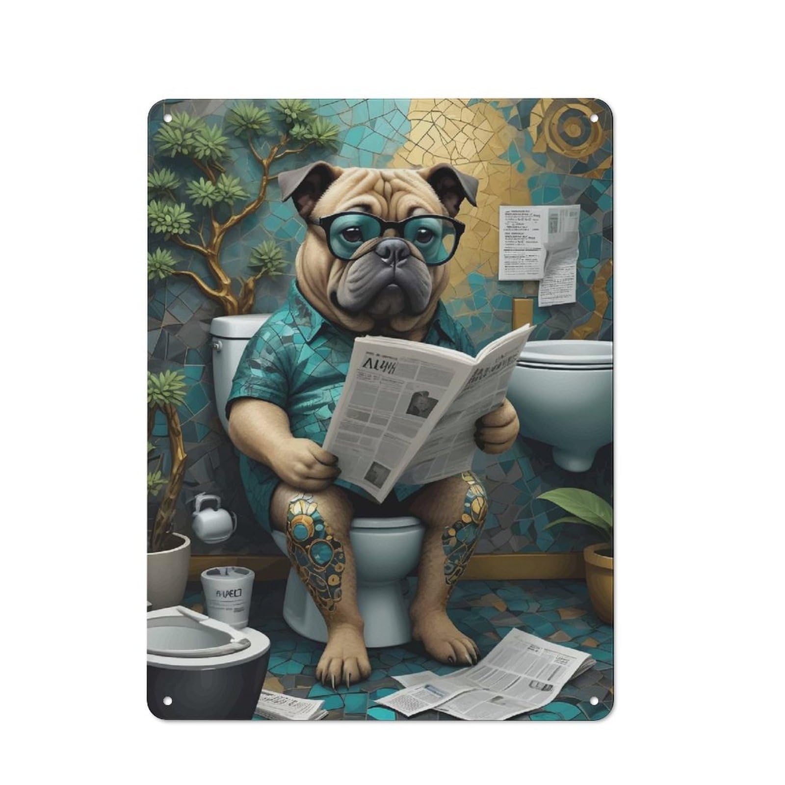 Junmoney Funny Dog In The Toilet Retro Metal Wall Sign 40X30cm With For Living Room Wall, Housewarming Wall Decor For People Furnishing Living Room