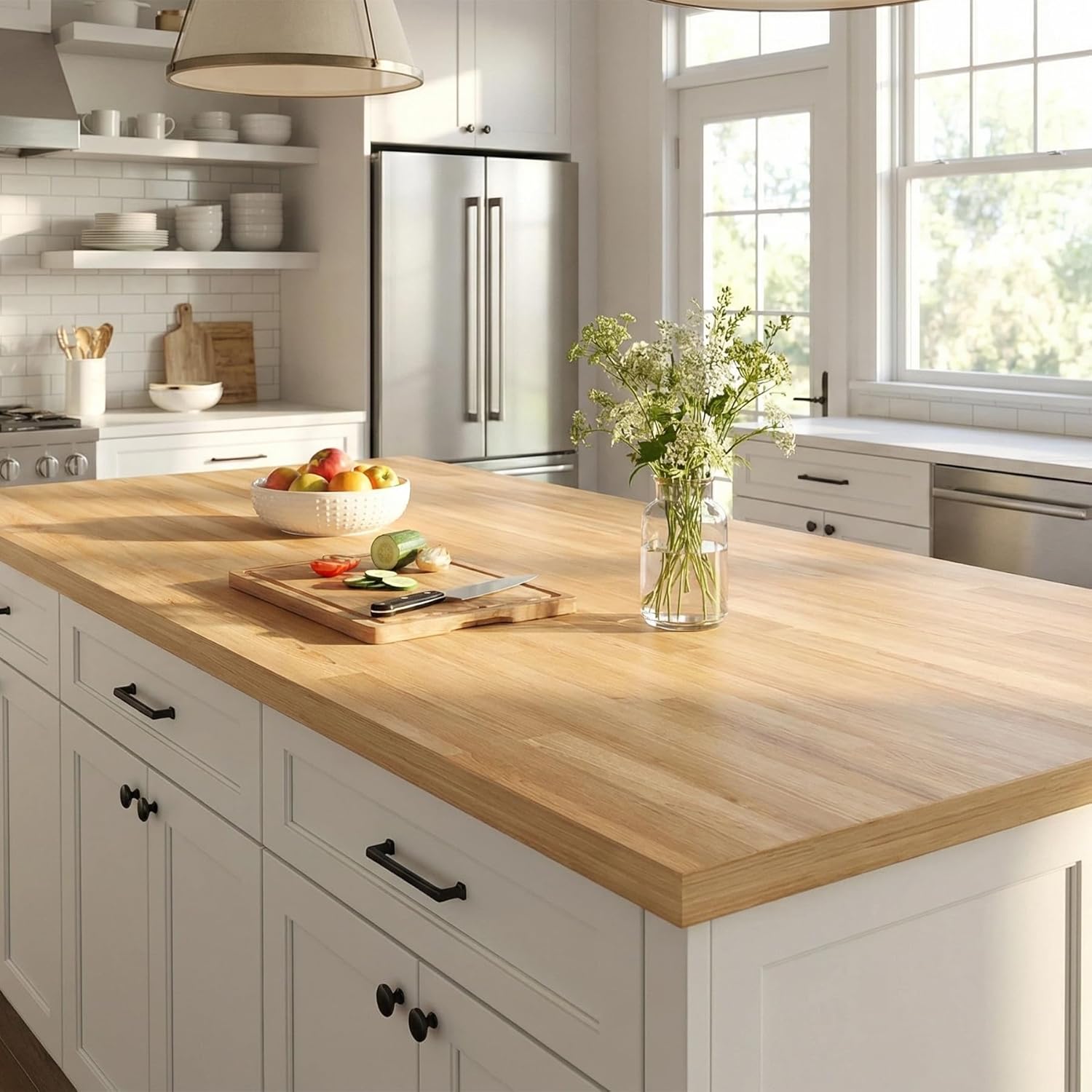Kitchen Island Butcher Block Countertop – 6FT Solid Birch Wood Slab Unfinished Butcher Block Island Top for Kitchen Countertop, Dining Island, Prep Table & DIY Furniture Projects