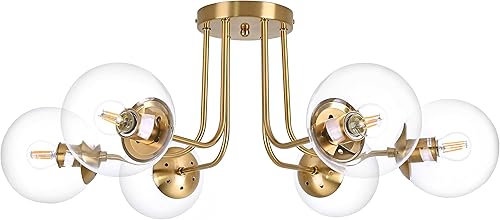 Miniatura 12 de KoKo&Yukina Lámpara de techo de 6 luces de mediados de siglo, moderna lámpara de techo semiempotrada, accesorio de lámpara de techo globo, lámpara 6