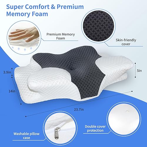 Miniatura 6 de Almohada cervical para aliviar el dolor de cuello, almohada de cama de espuma viscoelástica de diseño hueco para dormir de lado y espalda, almohada