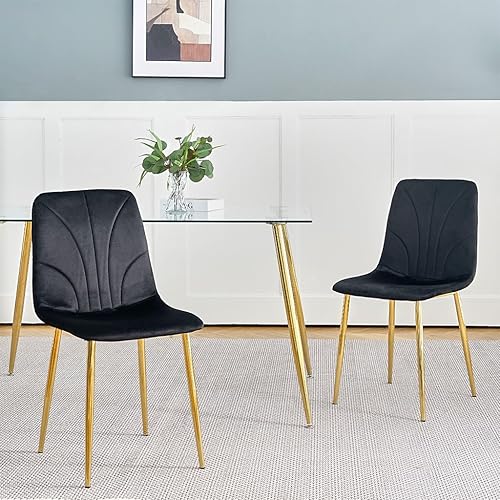Miniatura 7 de Juego de 4 sillas de comedor tapizadas, modernas sillas de comedor de terciopelo con patas cromadas doradas, sillas de comedor modernas de mediados