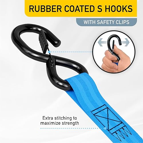 Vista 33 de AUGO Correas de trinquete retráctiles 2 correas de trinquete resistentes autoretráctiles con bucles suaves y bolsa de almacenamiento para Negro