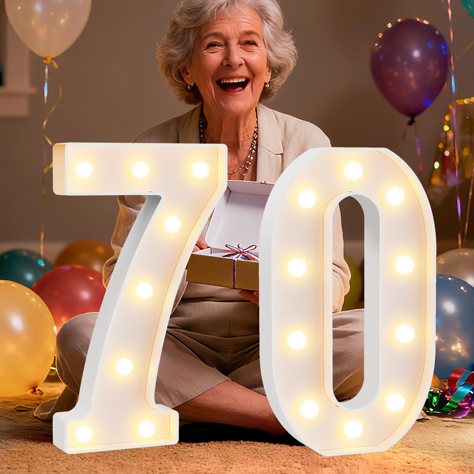 70th Birthday Decorations for Women Men, Large 12.6 in Tall Light Up Numbers for Party Decorations Table Decor, Big Marquee Numbers 70th Birthday Gift for Women Men Wedding Anniversary Decor