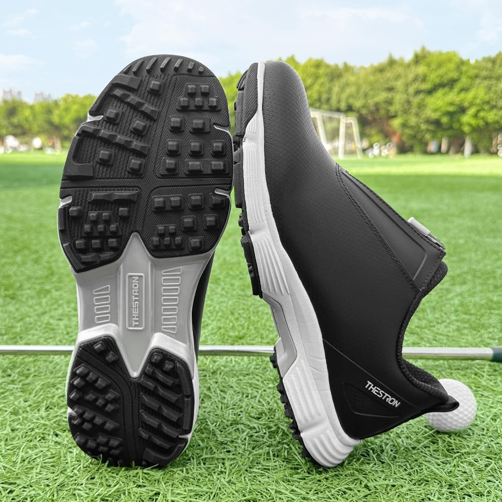 THESTRON Men Waterproof Golf Shoes Zipper Golf Shoes Professional Spikeless Golf Sneakers Male Golf Sports Walking Shoes Comfortable Golf Footwears for Men