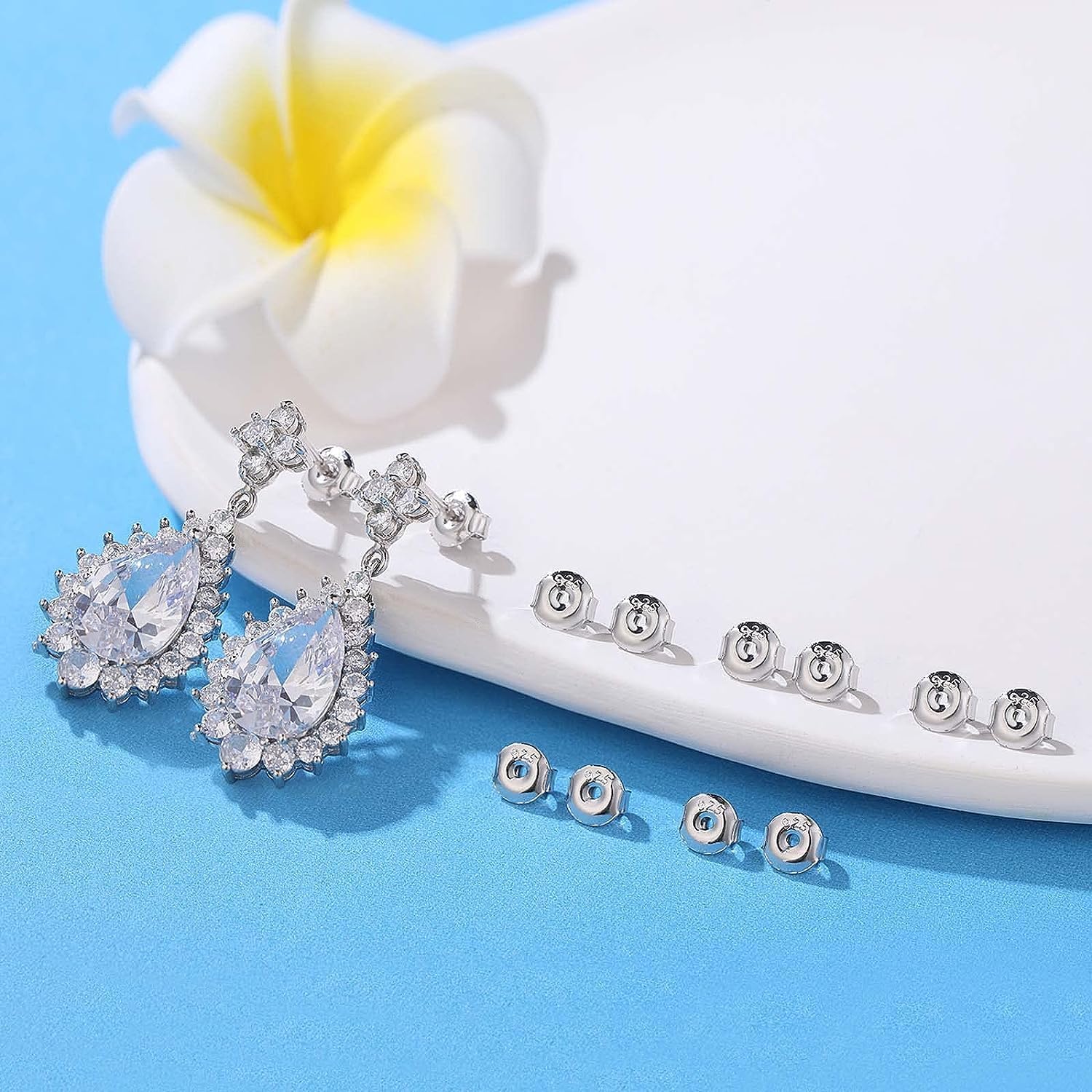 24 PCS 18K White Gold Plated Earring Backs for Studs, Moconar 925 Sterling Silver Earring Backs Replacements, Hypoallergenic Secure Backs for Women Men Silver 6mm