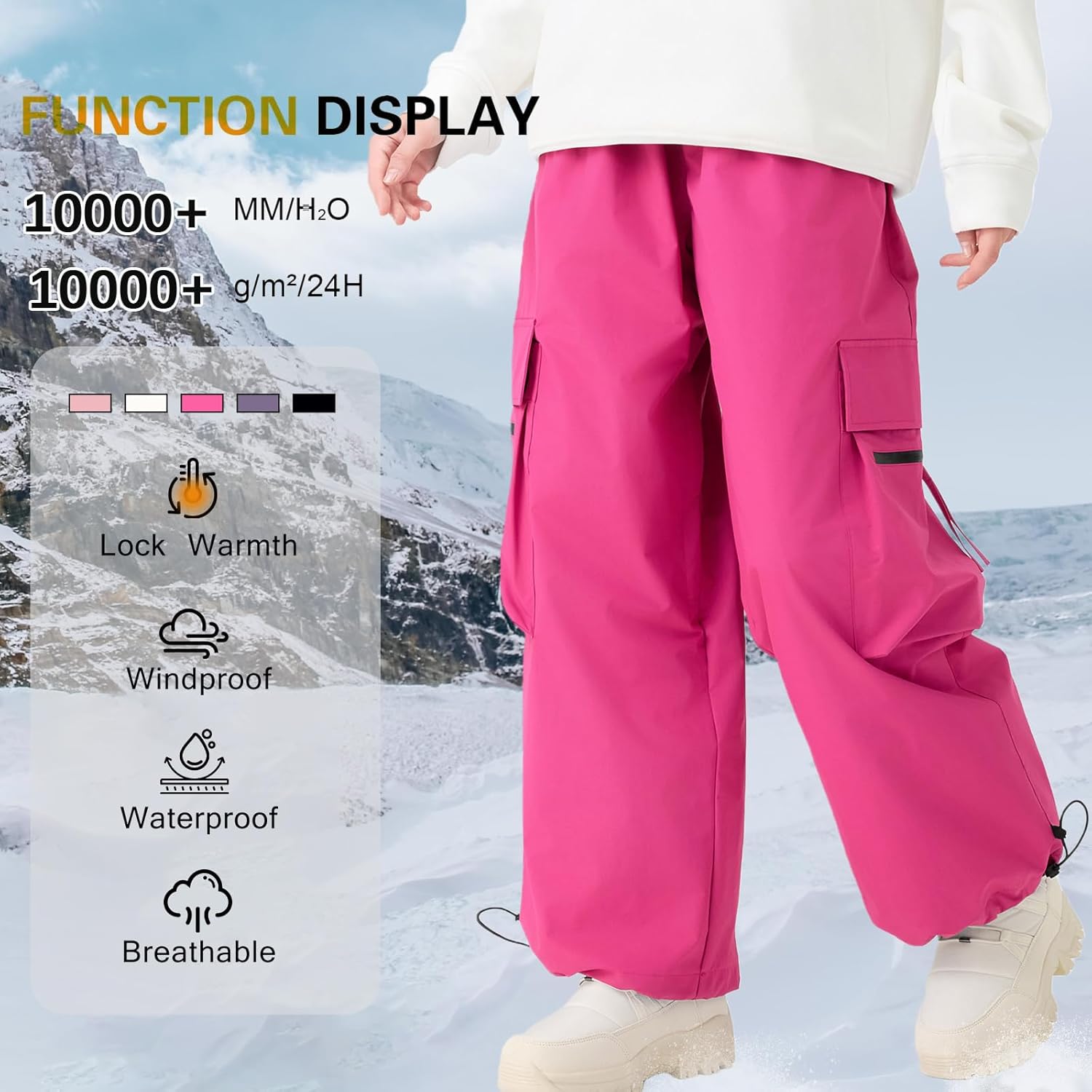 RIUIYELE Women's Snow Pants Baggy Snowboard Pants Cargo Ski Pants Waterproof Windproof Loose Fit Winter Insulated Hking Pants - Image 5