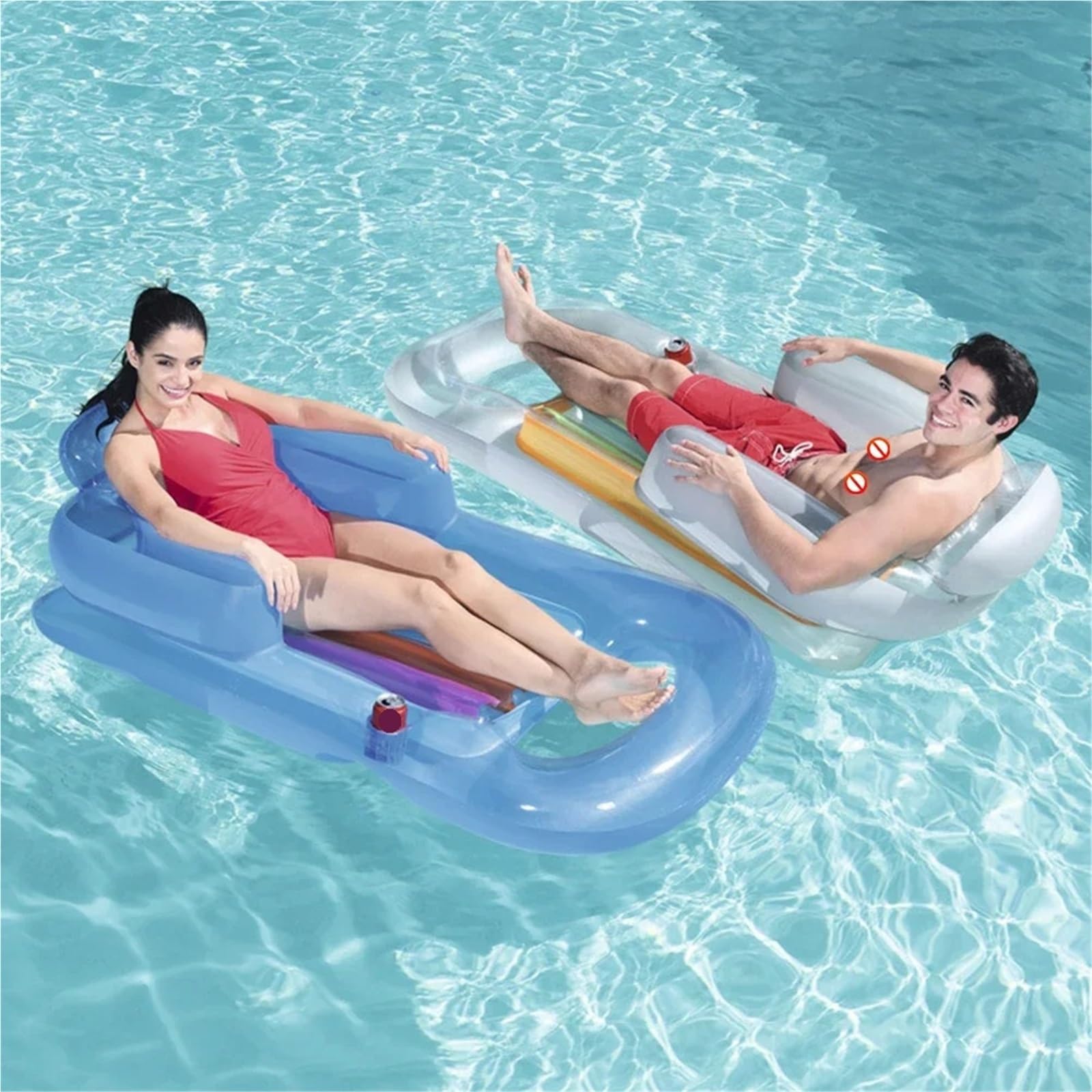 Hamac flottant avec main courante pour l'été, avec trou de tasse et dossier réutilisable pour piscine