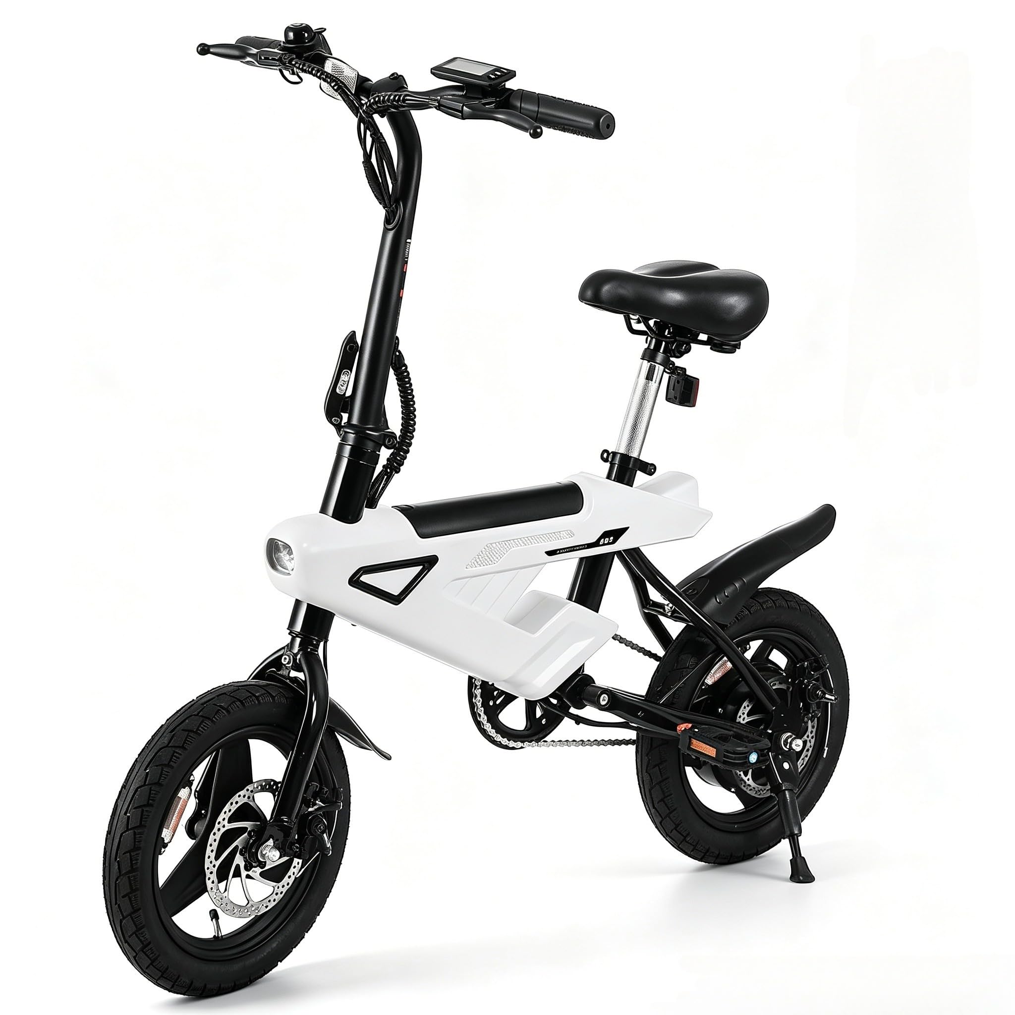 VDL E Bike Klappbar 14 Zoll Weiß für Erwachsene, Ebike mit 3+1 Modi, LCD Display, Doppelbremsen, Kompaktes e-Bike für Pendler, Reisen, Wohnmobil und Stadt