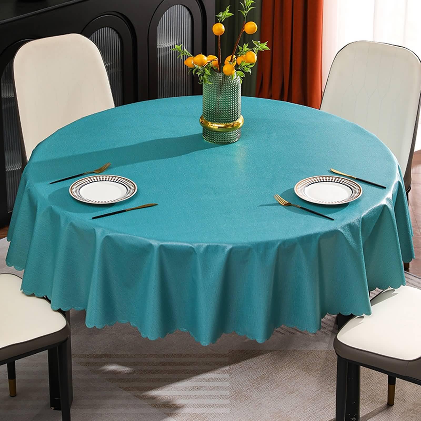 Beydodo Nappe Ronde 200 cm Diametre, Nappe Table Impermeable Anti Tache PVC Bleu Sarcelle Uni Nappe Table Picnic