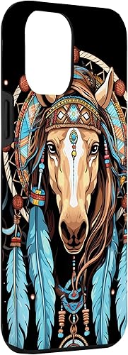 Miniatura 3 de Funda tribal para iPhone 14 Pro Max Horse Dreamcatcher nativo americano plumas