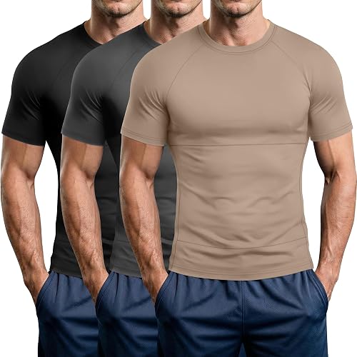 Baggyfly 3 Pack Men's Compression T-Shirts, 3-Color, Medium