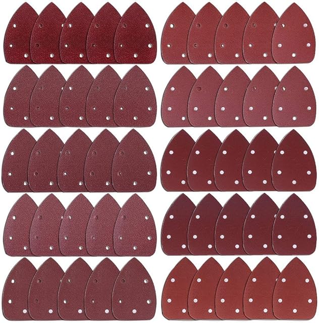 AUSTOR 50 Pieces Mouse Detail Sander Sandpaper Sanding Paper Hook and Loop Assorted 40/ 60/ 80/ 100/ 120/ 180/ 240/ 320/ 400/ 800 Grits