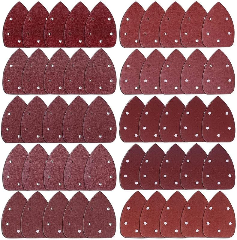 50 Pieces Mouse Sanding Pads Detail Sander Sandpaper Sanding Paper Sheets Hook and Loop Assorted 40/60/ 80/100/ 120/180/ 240/320/ 400/800 Grits