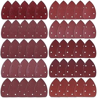 AUSTOR 50 Pieces Mouse Sanding Pads Detail Sander Sandpaper Sanding Paper Sheets Hook and Loop Assorted 40/60/ 80/100/ 120/180/ 240/320/ 400/800 Grits