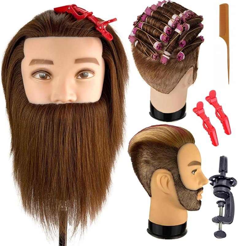 Barber Mannequin Head Male, Men Mannequin Head Human Hair for Hair Styling | Czrleaty 100% Human Hair Mannequin Head, 12" Cosmetology Training Manikin Head for Hair Cutting, Styling, Dyed, Bleached