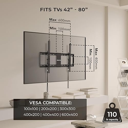 Miniatura 3 de Mount-It! Soporte de pared inclinable para televisores de 42 a 80 pulgadas  Soporte universal para TV con diseño de perfil bajo, soporta 110 libras